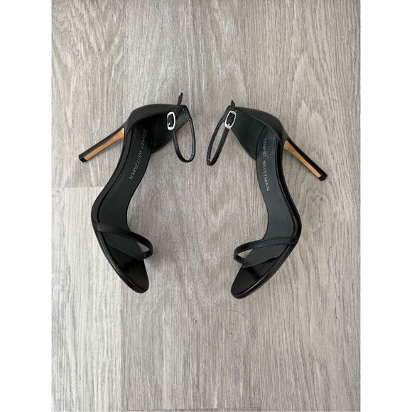 Stuart Weitzman 7 Black Leather “Nudist” Heels Shoes - Picture 2 of 6